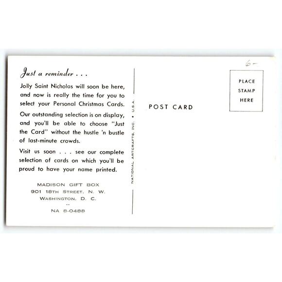 Santa Claus Christmas Postcard Madison Gift Box Washington DC Promo Message RARE - Picture 2 of 2